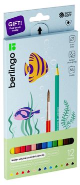 Изображение товара Карандаши акварельные Berlingo SuperSoft Рыбки трехгранные, 12 цветов + кисть