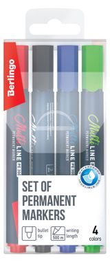 Изображение товара Набор перманентных маркеров Berlingo MultiLine PE300 пулевидный 3,0мм, 4 цвета
