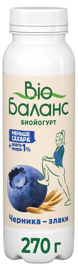 Изображение товара Йогурт питьевой «Bio Баланс» черника злаки БЗМЖ, 270 г