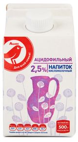 Изображение товара Ацидофильный напиток АШАН Красная птица 2,5% БЗМЖ, 500 г