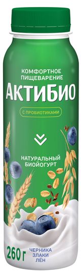 Изображение товара Йогурт питьевой «АктиБио» с черникой и 5 злаками 1,6% БЗМЖ 260 г