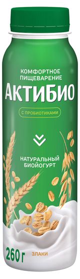 Изображение товара Йогурт питьевой «АктиБио» со злаками 1,6% БЗМЖ 260 г