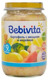Изображение товара Пюре Bebivita Картофель с овощами и индейкой с 9 мес., 190 г
