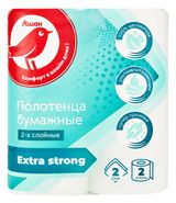Изображение товара Полотенца бумажные АШАН Красная птица 2-х слойные EXTRASTRONG, 2 рулона