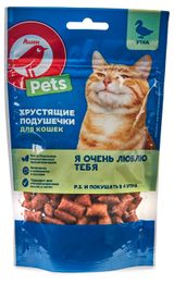 Изображение товара Лакомство для кошек АШАН Красная птица Подушечки хрустящие с уткой, 60 г