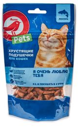 Изображение товара Лакомство для кошек АШАН Красная птица Подушечки хрустящие с лососем, 60 г
