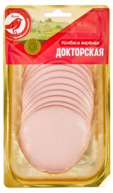 Изображение товара Колбаса вареная АШАН Красная птица Докторская нарезка, 300 г