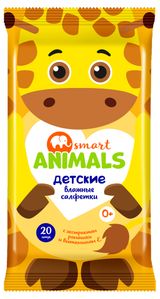 Изображение товара Салфетки влажные Smart Animals с экстрактом ромашкой и витамином Е, 20 шт