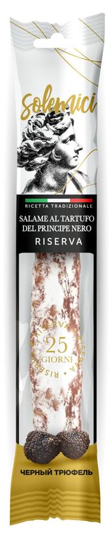 Изображение товара Колбаса сыровяленая Solemici Salame al Tartufo del Principe Nero Riserva Салями Черный принц с черным трюфелем без глютена полусухая, 110 г