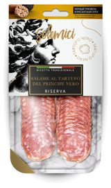 Изображение товара Колбаса сыровяленая Solemici Salame al Tartufo del Principe Nero Салями с черным трюфелем и мускатным орехом нарезка, 70 г