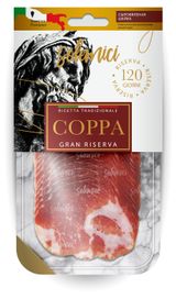 Изображение товара Вяленое мясо Коппа Solemici Gran Riserva Coppa Шейка свиная сыровяленая с белой плесенью без глютена нарезка, 50 г