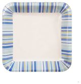 Изображение товара Тарелка одноразовая бумажная Квадрат 20х20 см голубые полоски, 6 шт