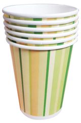 Изображение товара Стакан одноразовый бумажный 200 мл зеленые полоски, 6 шт