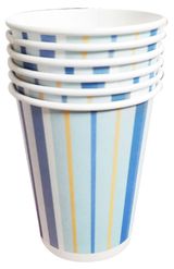 Изображение товара Стакан одноразовый бумажный 200 мл голубые полоски, 6 шт