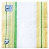 Изображение товара Салфетки одноразовые бумажные трехслойные 33х33 см зеленые полоски, 20 шт