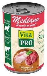 Изображение товара Корм консервированный для собак Vita Pro Mediano говядина с курицей кусочки в соусе, 400 г