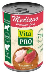 Изображение товара Корм консервированный для собак Vita Pro Mediano телятина с индейкой кусочки в соусе, 400 г