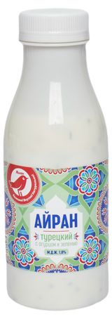 Изображение товара Напиток кисломолочный Айран АШАН Красная птица Турецкий с огурцом и зеленью 1,8% БЗМЖ охлажденный, 300 г