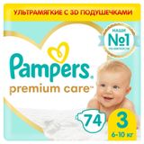 Изображение товара Подгузники Pampers Premium Care Midi (6-10 кг) 3 размер, 74 шт