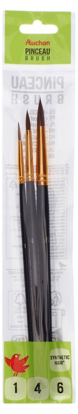 Изображение товара Набор кистей АШАН Красная птица синтетические, 3 шт