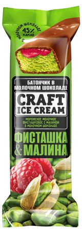 Изображение товара Мороженое молочное Craft Ice Cream Фисташковое с малиной батончик БЗМЖ, 80 г