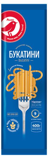 Изображение товара Макаронные изделия АШАН Красная птица Букатини, 400 г