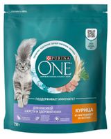 Изображение товара Сухой корм для кошек Purina ONE для красивой шерсти здоровой кожи и контроля образования волосяных комков с курицей, 750 г