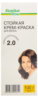 Изображение товара Крем-краска для волос «Каждый день» Темно коричневый тон 2.0, 100 г