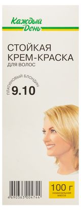 Изображение товара Крем-краска для волос «Каждый день» Платиновый блондин тон 9.1, 100 г