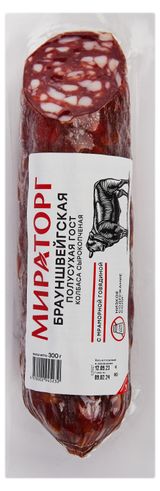 Изображение товара Колбаса сырокопченая «Мираторг» Брауншвейгская полусухая с мраморной говядиной ГОСТ, 300 г