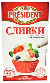 Изображение товара Сливки ультрапастеризованные стерилизованные President Крем сливочный для взбивания нормализованные 35%, 1000 г
