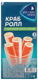 Изображение товара Крабовые палочки Краб-ролл «Русское море» имитация с сыром и зеленью охлажденные, 180 г
