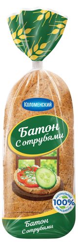 Изображение товара Батон пшеничный белый «Коломенский» с отрубями нарезка, 300 г