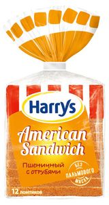 Изображение товара Хлеб пшеничный Harry's American Sandwich для сандвичей и тостов с отрубями нарезка, 515 г