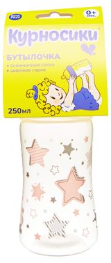 Изображение товара Бутылочка для кормления «Курносики» с широким горлом и силиконовой молочной соской с 0 мес., 250 мл