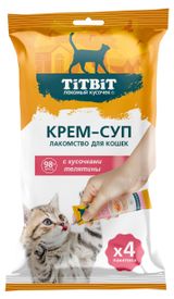 Изображение товара Лакомство для кошек TITBIT Крем-суп с кусочками телятины, 4х10 г