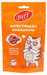 Изображение товара Лакомство для кошек Biff Хрустящие подушечки с паштетом из курицы, 60 г