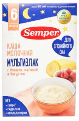 Изображение товара Каша молочная Semper Мультизлаковая с бананом малиной и йогуртом с 10 мес., 180 г