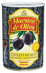Изображение товара Маслины черные Maestro de Oliva супергигант с косточкой, 425 г