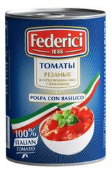 Изображение товара Томаты резаные Federici в собственном соку с базиликом Италия, 400 г
