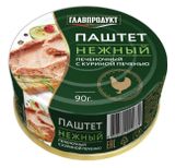 Изображение товара Паштет «ГЛАВПРОДУКТ» Нежный с Куриной печенью, 90 г
