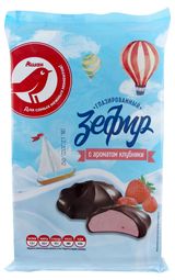 Изображение товара Зефир АШАН Красная птица клубничный глазированный, 240 г