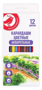 Изображение товара Карандаши АШАН Красная птица цветные акварельные, 12 цветов