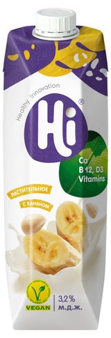 Изображение товара Напиток растительный Hi Vegan соевый с бананом 3,2%, 1 л