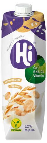 Изображение товара Напиток растительный Hi Vegan овсяный 3,2%, 1 л