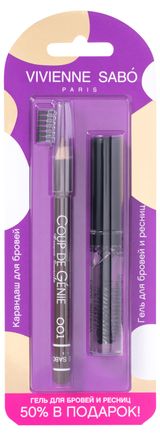 Изображение товара Карандаш для бровей Vivienne Sabo Coup de Genie тон 001 и Прозрачный Гель для бровей и ресниц фиксирующий Fixateur
