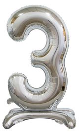 Изображение товара Цифра фольгированная «Веселая затея» 3 серебрянная на подставке, 76 см