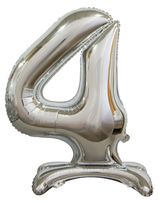 Изображение товара Цифра фольгированная «Веселая затея» 4 серебрянная на подставке, 76 см