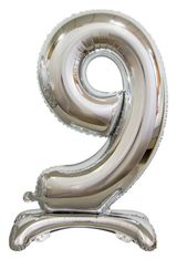 Изображение товара Цифра фольгированная «Веселая затея» 9 серебрянная на подставке, 76 см