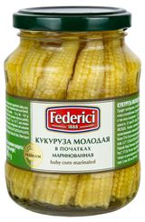 Изображение товара Кукуруза молодая Federici в початках маринованная Индия, 370 мл